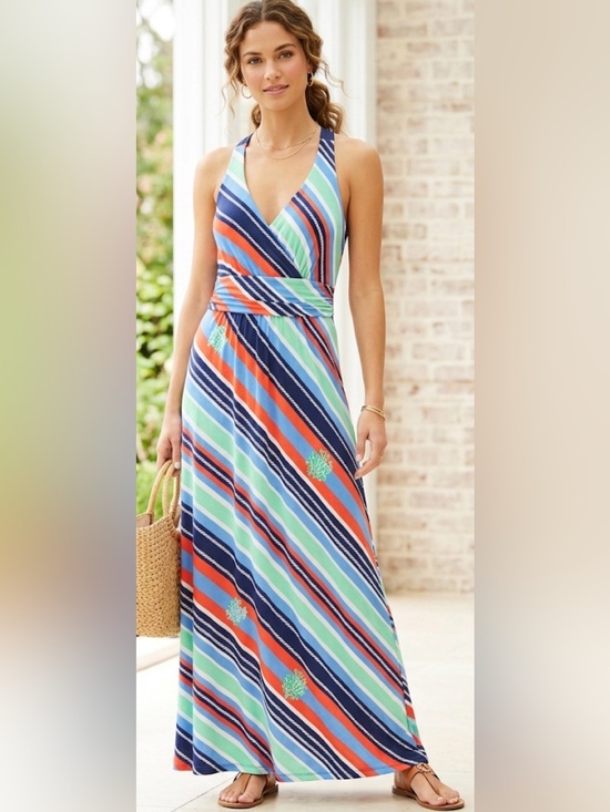 Lilly Pulitzer Dresses & Skirts - Lilly Pulitzer Striped Halter Maxi Dress in Blue, Coral & Mint